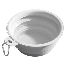 Macaron Color Portable Foldable Travel Bowl for Cats Dogs Lightweight Space-Saving Pet Feeding Drinking Outdoor Use 350ml (Color: Gray)